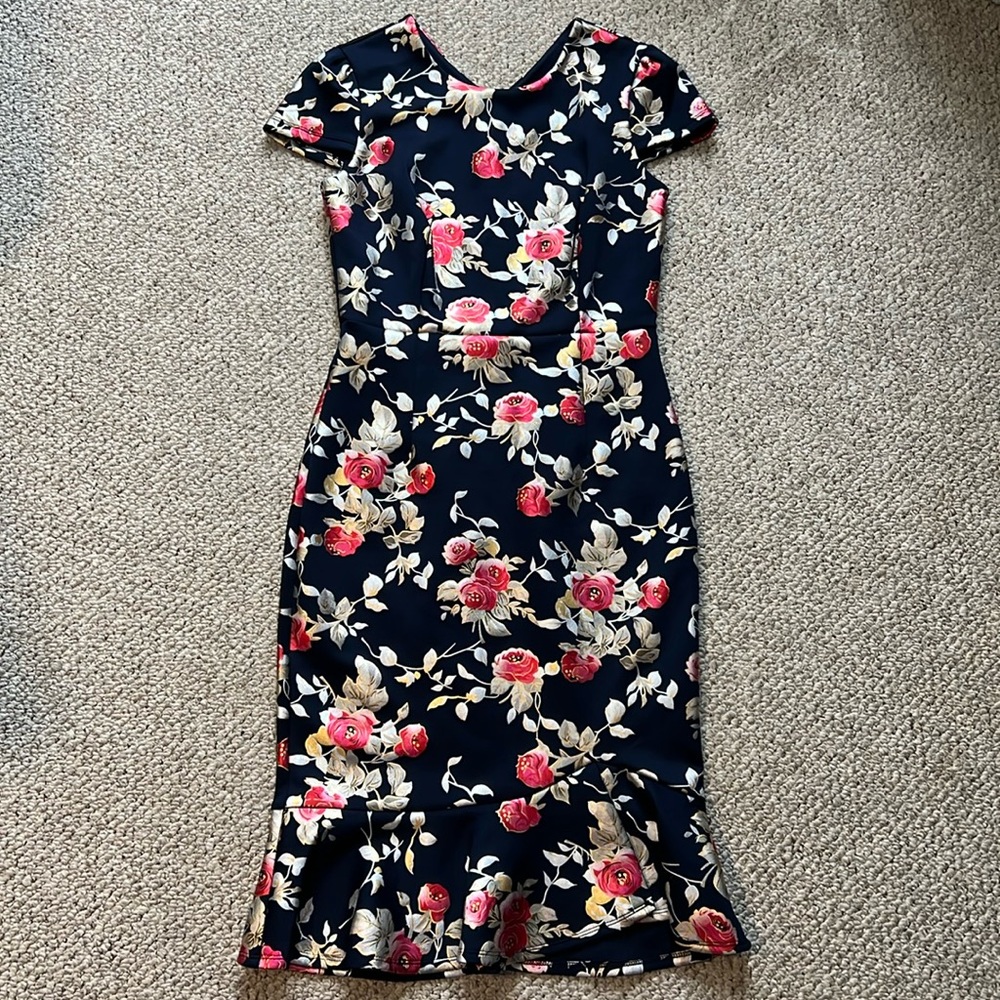 Floral Print, High Neckline Dress